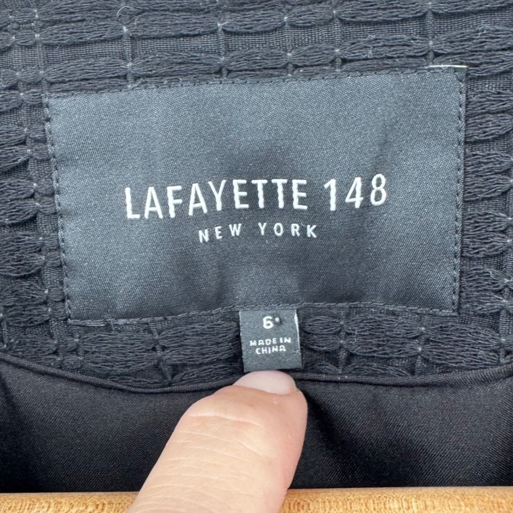 Lafayette 148 New York Black Textured Grid‎ Collarless Jacket Women's 6 Longline - Picture 3 of 8